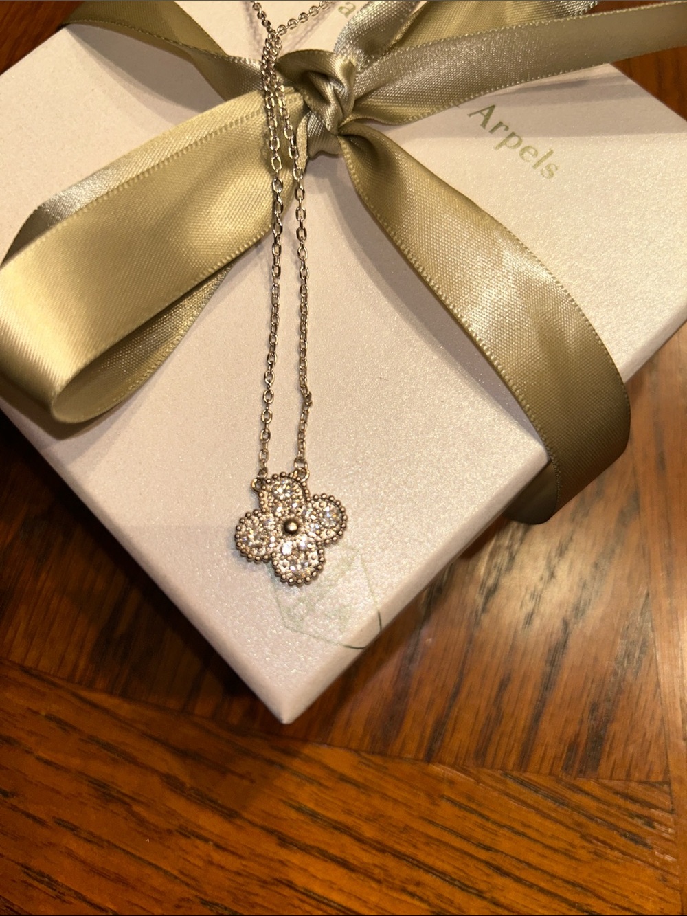 Van Cleef & Arpels Silver Flower Pendant Necklace with White Stones